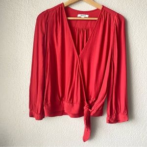 Madewell Long Sleeve Wrap Blouse Size Medium Cropped Tomato Red Garden Nautical